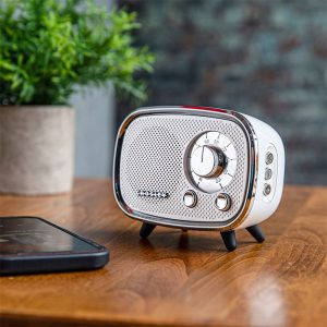 Rondo Retro Portable Bluetooth Speaker with Microphone - White