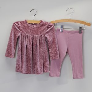 Infant Pink Velvet Floral Embossed Top and Leggings Set