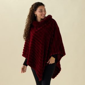 Burgandy Faux Fur Poncho