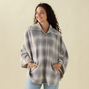 Plaid Zip Poncho