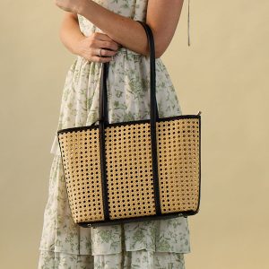 Rattan Black Trim Shoulder Bag