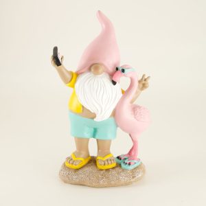 Gnome and Flamingo Selfie Figurine