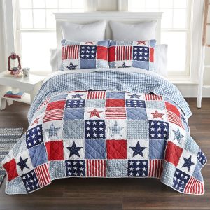Your Lifestyle Star and Stripe 3 Piece Cotton Queen Quilt Set