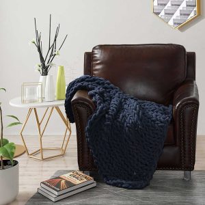 Chenille Knitted Throw - Navy